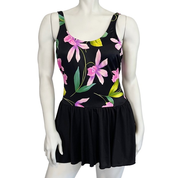 VINTAGE 90s Y2K Beach Cabana Floral Lily Print Stretch Backless  Mini Swim Dress - Picture 1 of 8